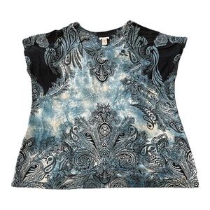 Chico's Tunic Blue Paisley Tie Dye Boh Women’s Size 3 Or XL Scooped Neck Stretch